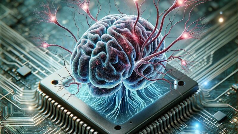 Brain connected to an electronic chip