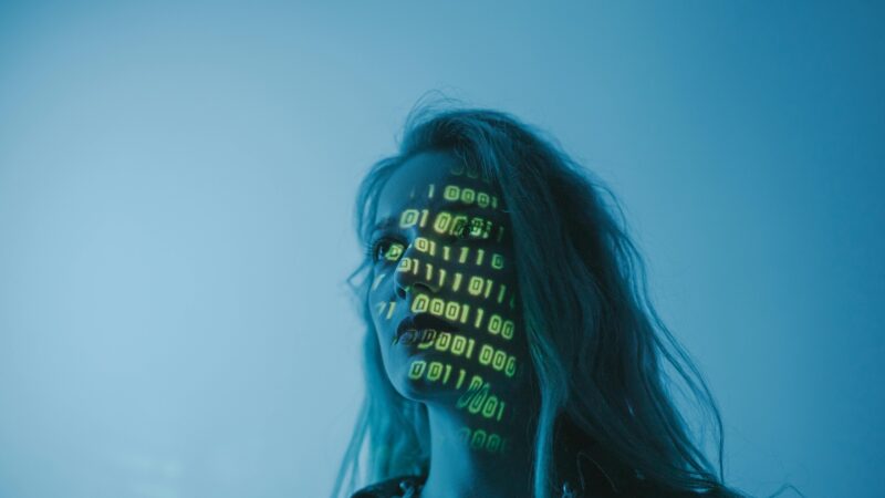 Code on a woman's face