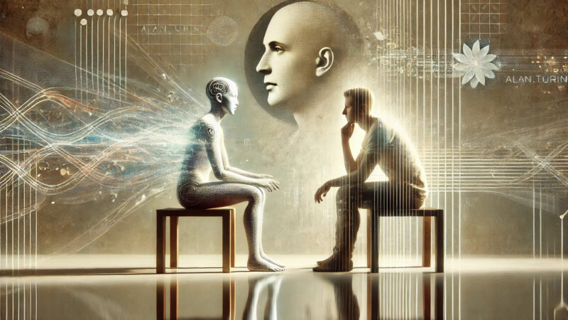 Abstract rendition of AI sitting with human
